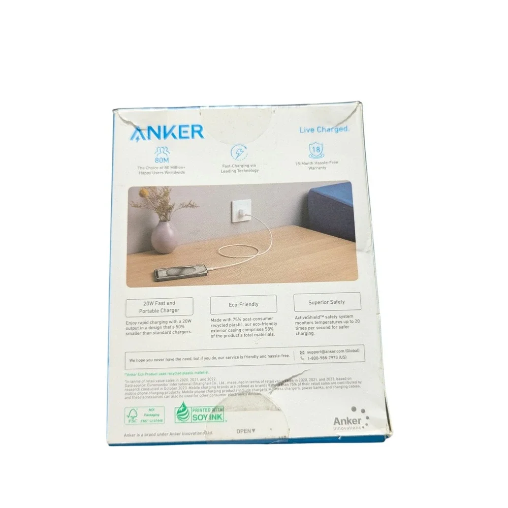Nn2U Anker 20W PD Nano‎ USB-C Fast Charge Wall Charger White Used